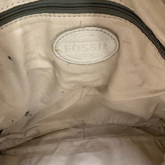 FOSSIL Ivory Cream Genuine Pebble Leather Crossbody Shoulder Bag Metallic Tote - Picture 13 of 16